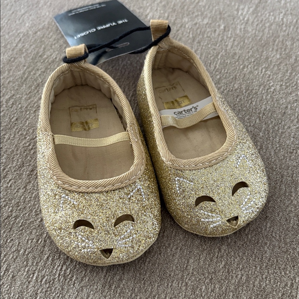 Carter's Sparkly Gold Cat Face Baby Shoes